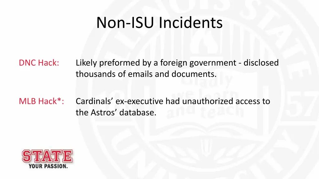 non isu incidents