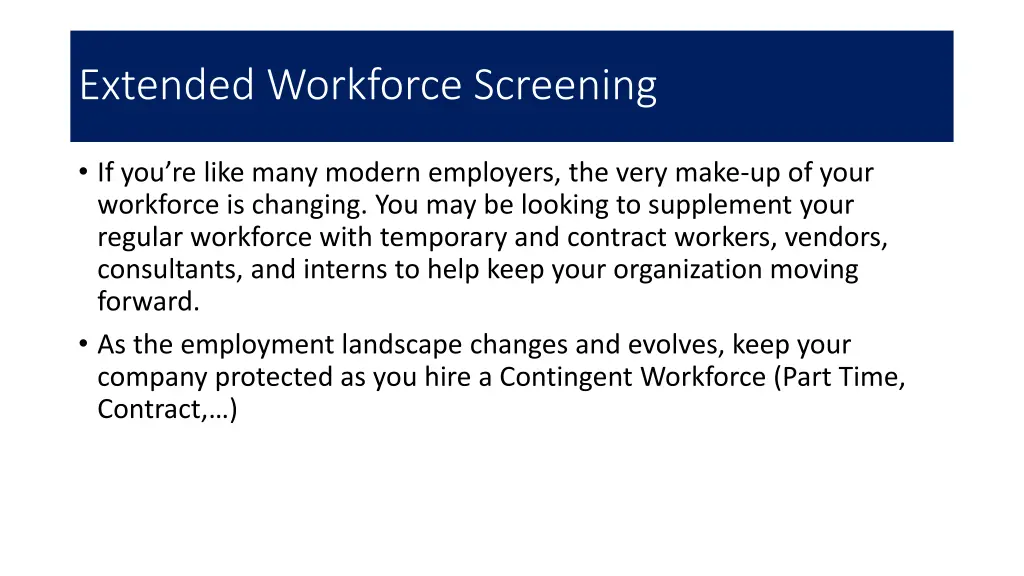 extended workforce screening
