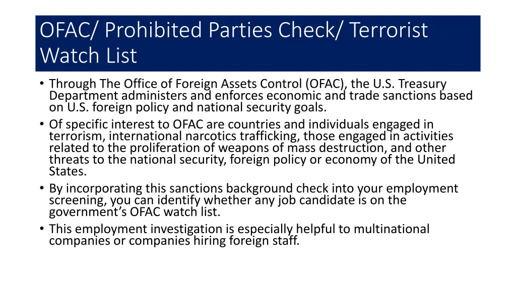 ofac prohibited parties check terrorist watch