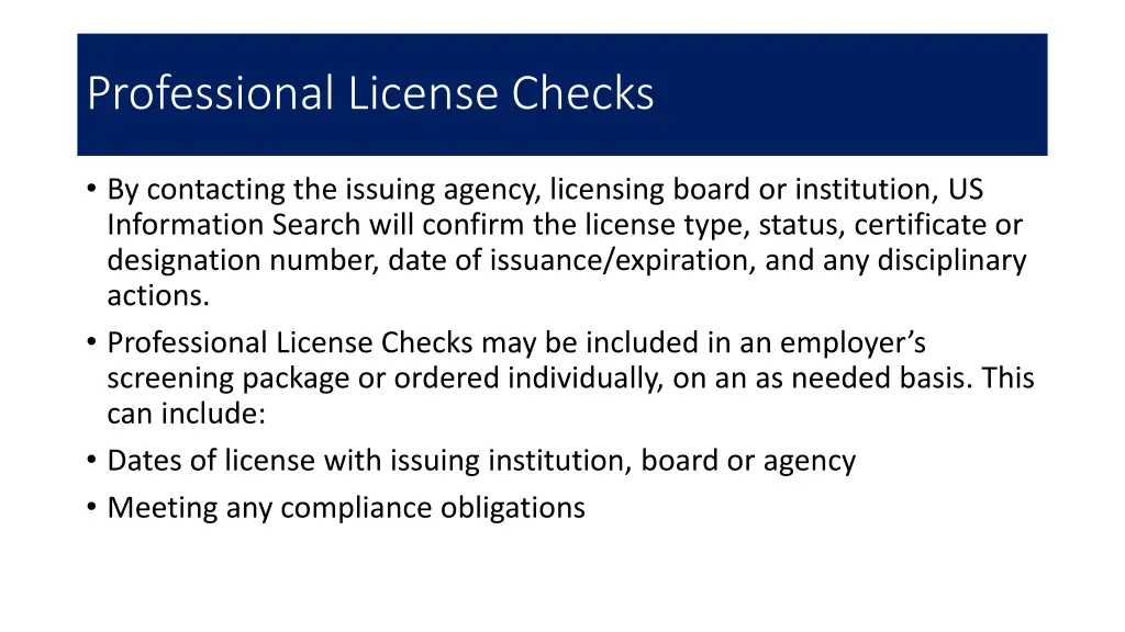professional license checks