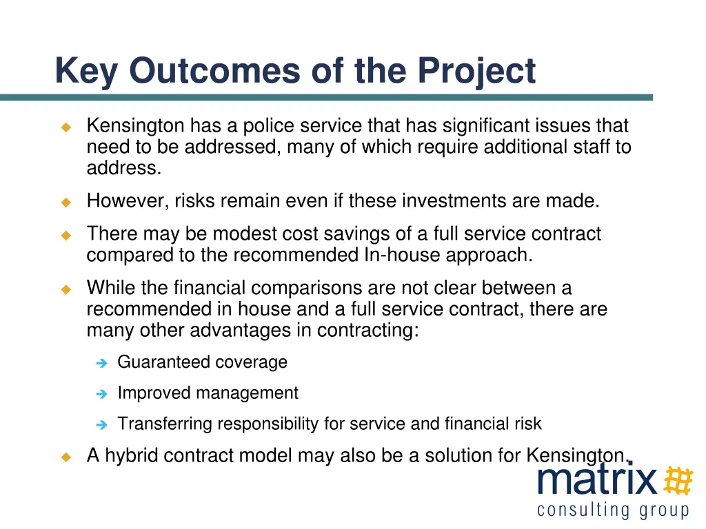 key outcomes of the project