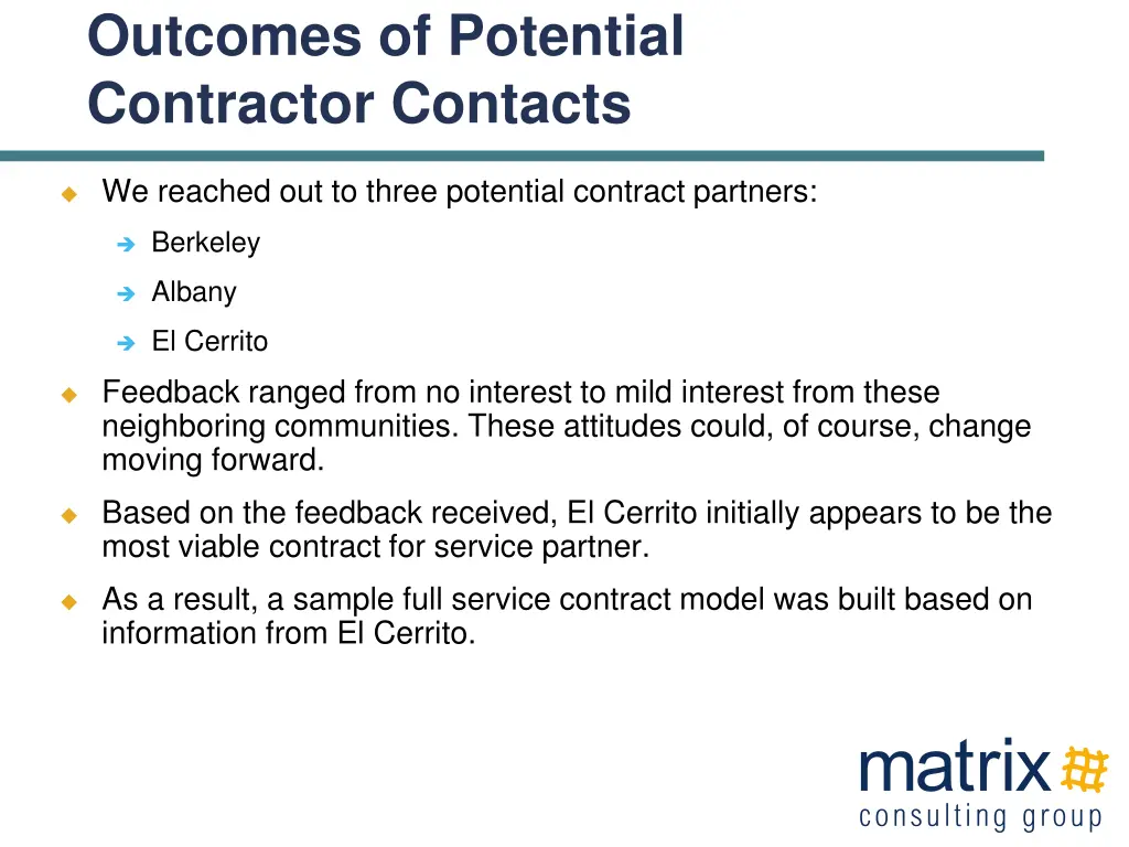 outcomes of potential contractor contacts