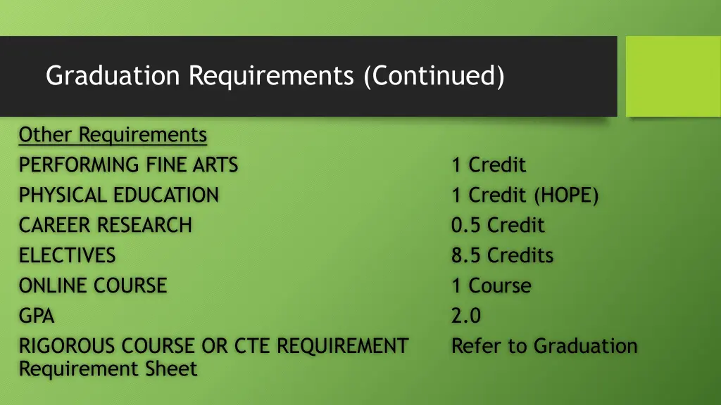 graduation requirements continued