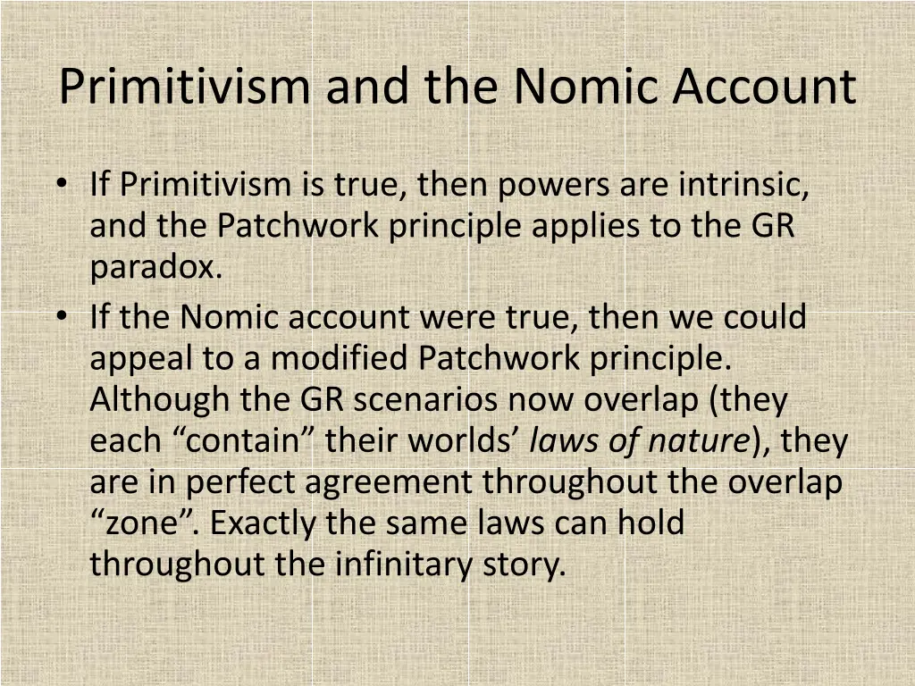 primitivism and the nomic account