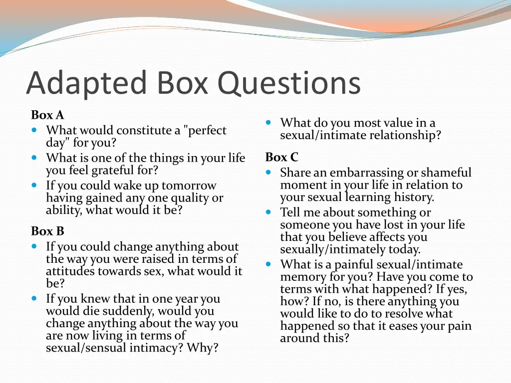 adapted box questions