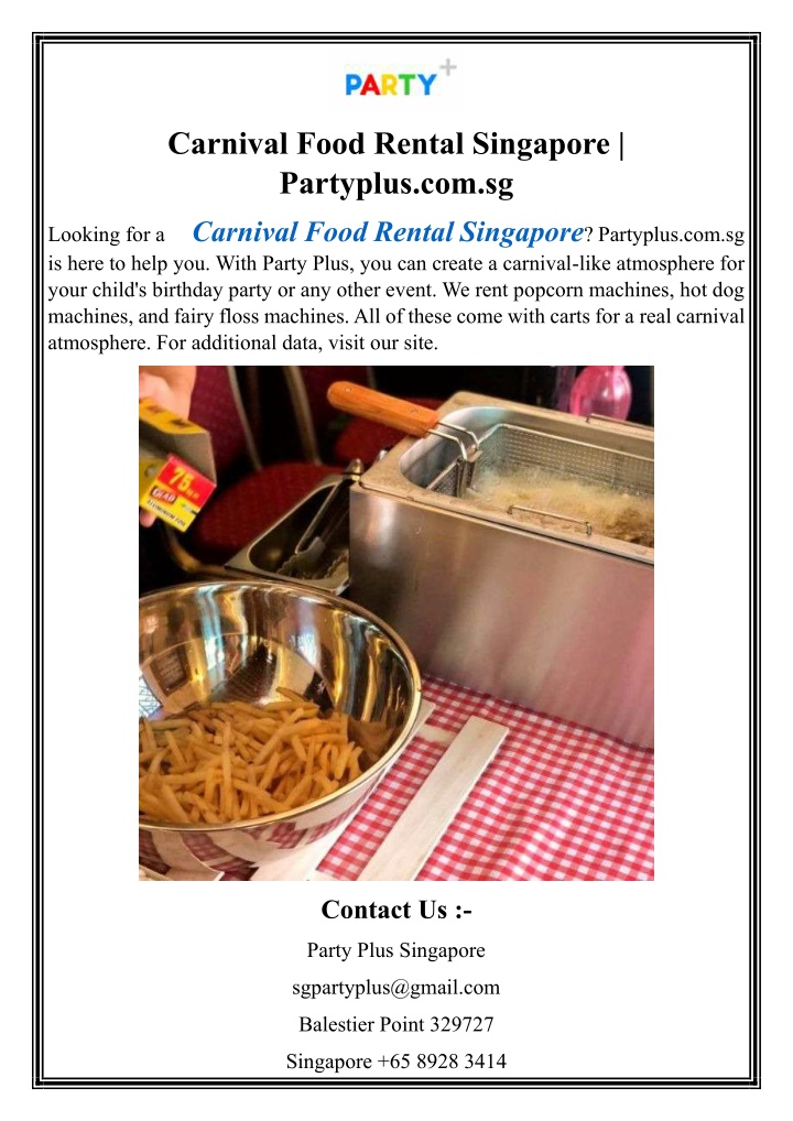 carnival food rental singapore partyplus com sg