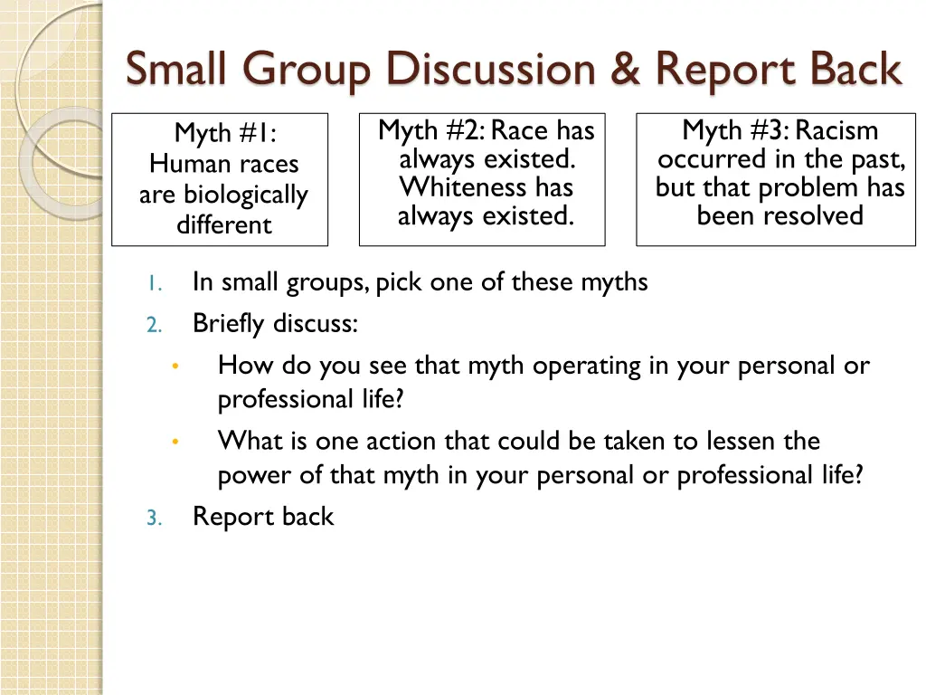 small group discussion report back