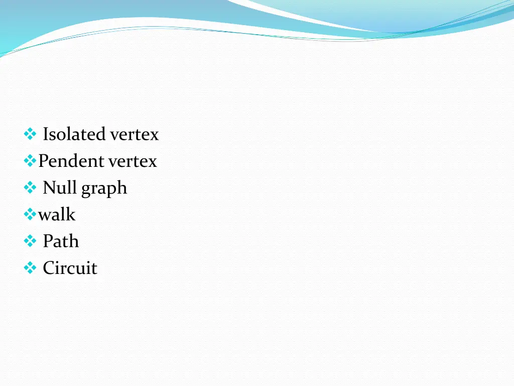isolated vertex pendent vertex null graph walk