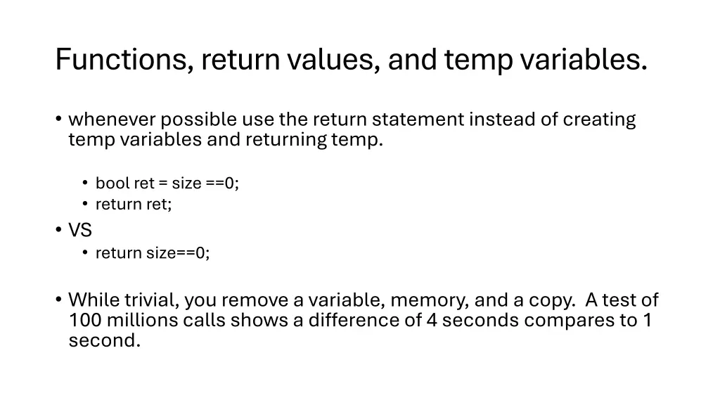 functions return values and temp variables