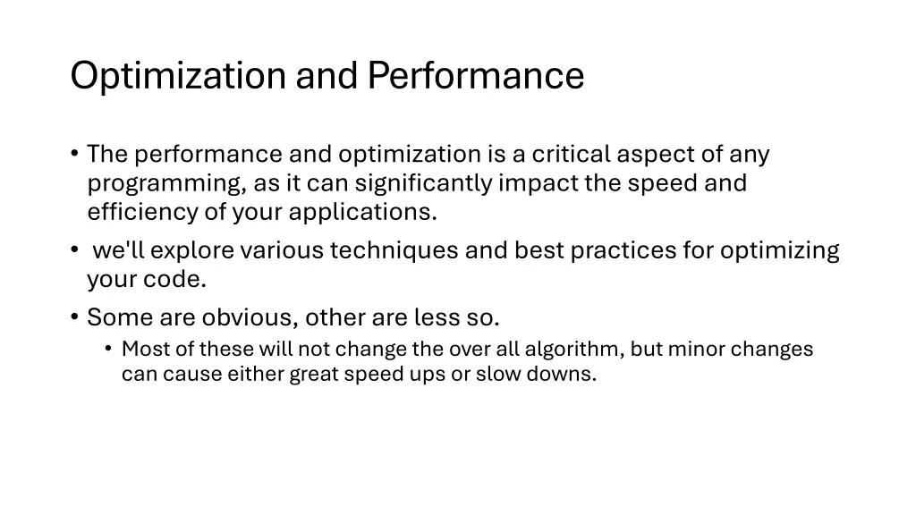 optimization and performance