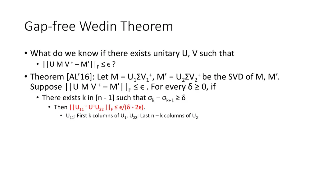 gap free wedin theorem