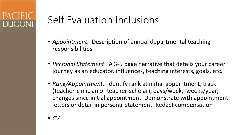 self evaluation inclusions