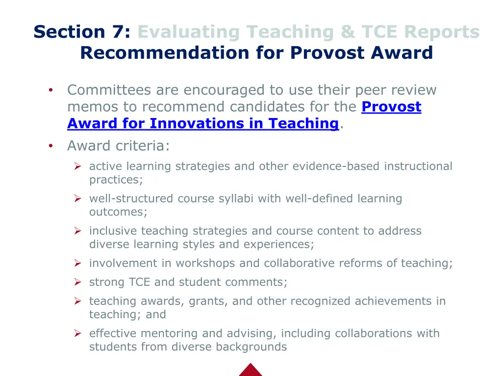 section 7 evaluating teaching tce reports 1