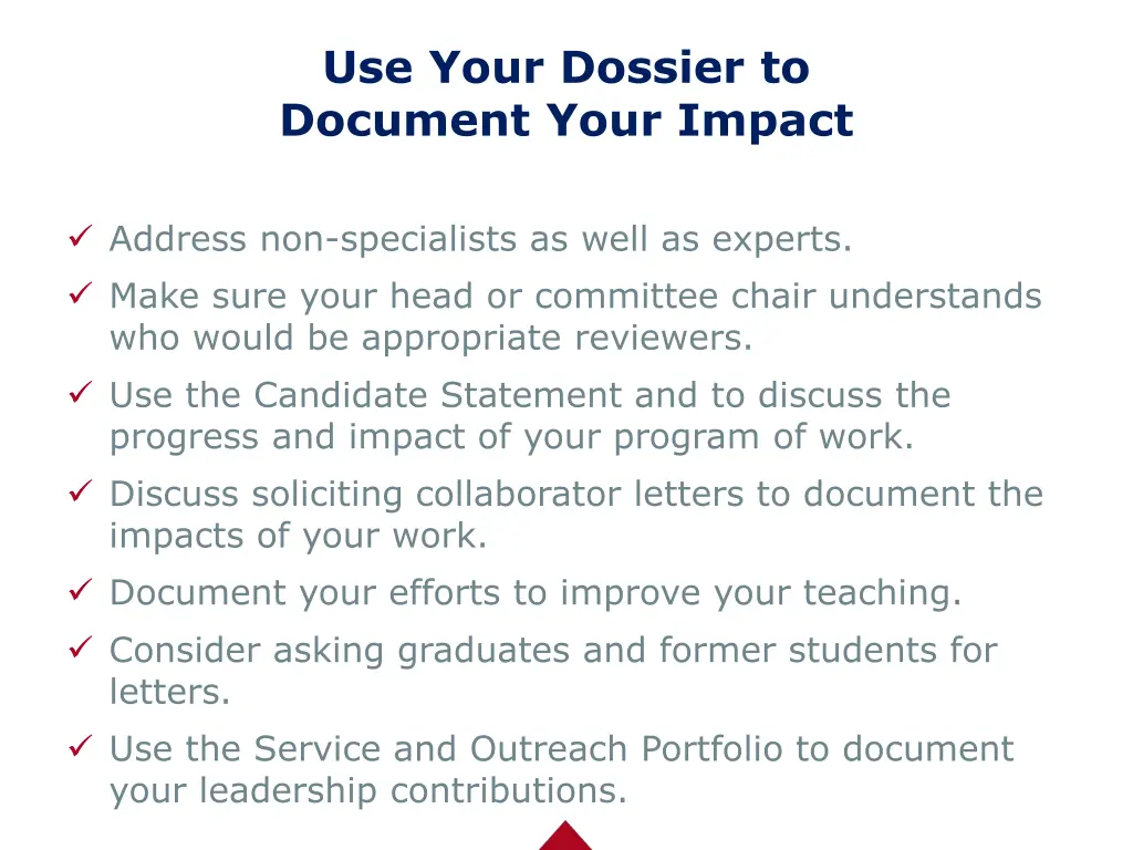 use your dossier to document your impact