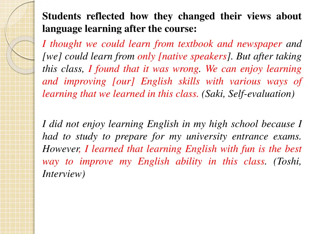 students reflected how they changed their views