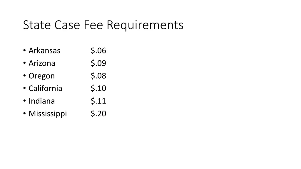 state case fee requirements