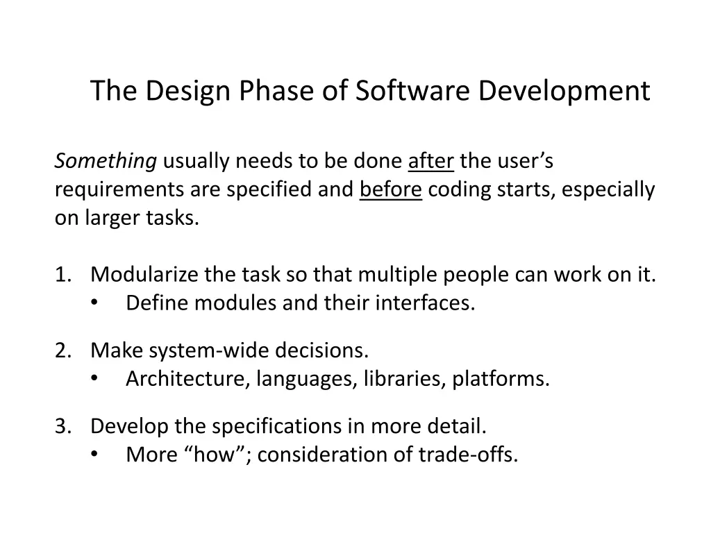 the design phase of software development