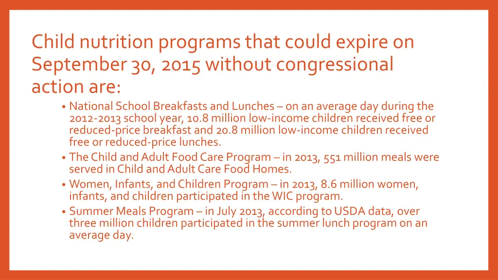 child nutrition programs that could expire