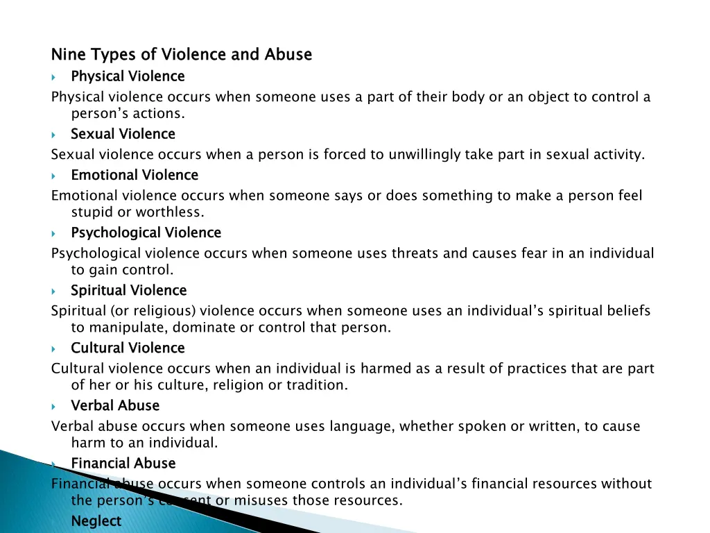 nine types of violence and abuse physical
