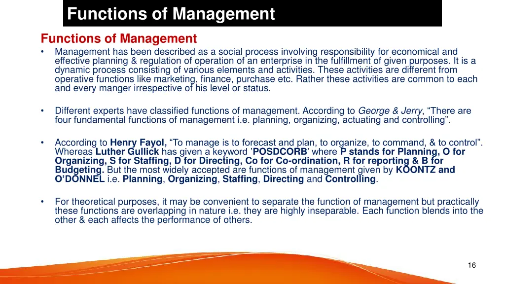 functions of management