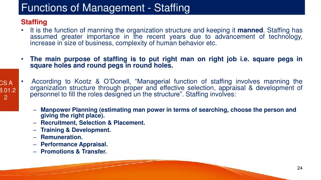 functions of management staffing