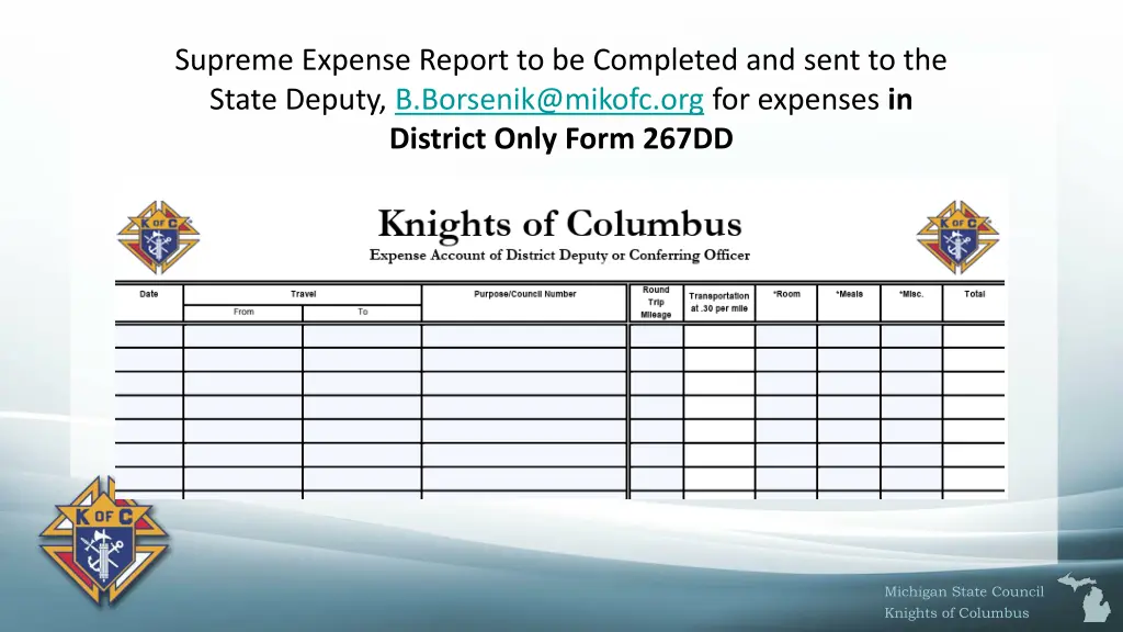 supreme expense report to be completed and sent