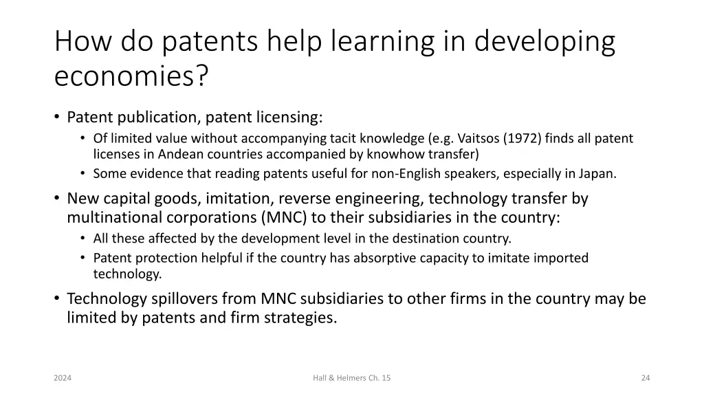 how do patents help learning in developing