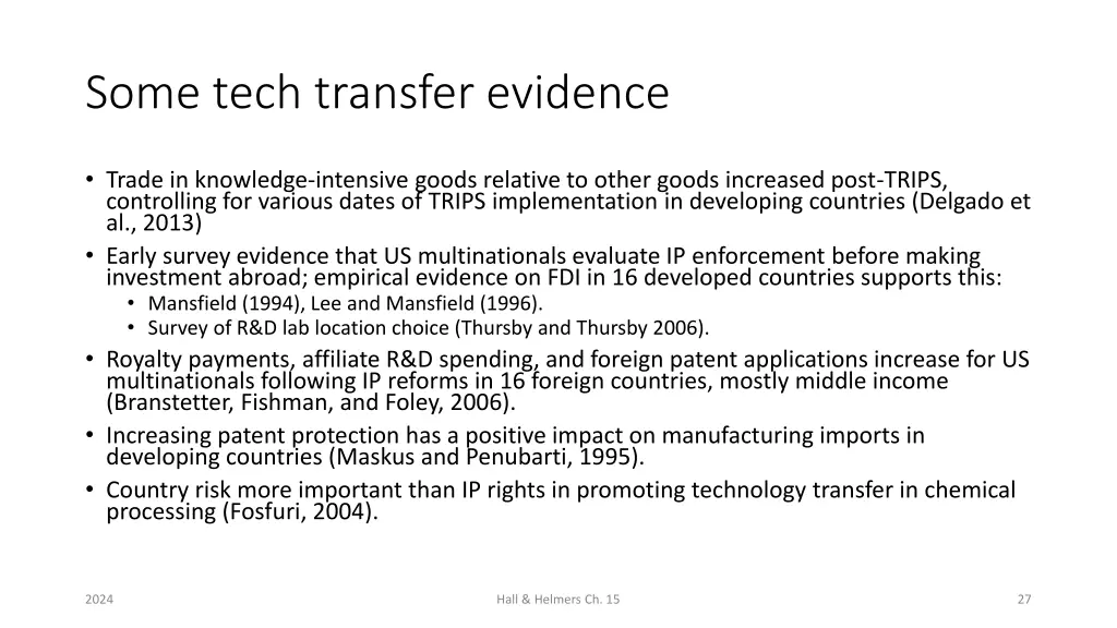 some tech transfer evidence