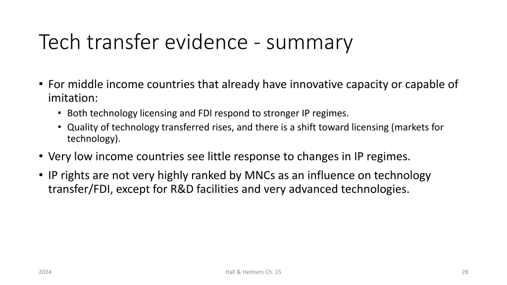 tech transfer evidence summary