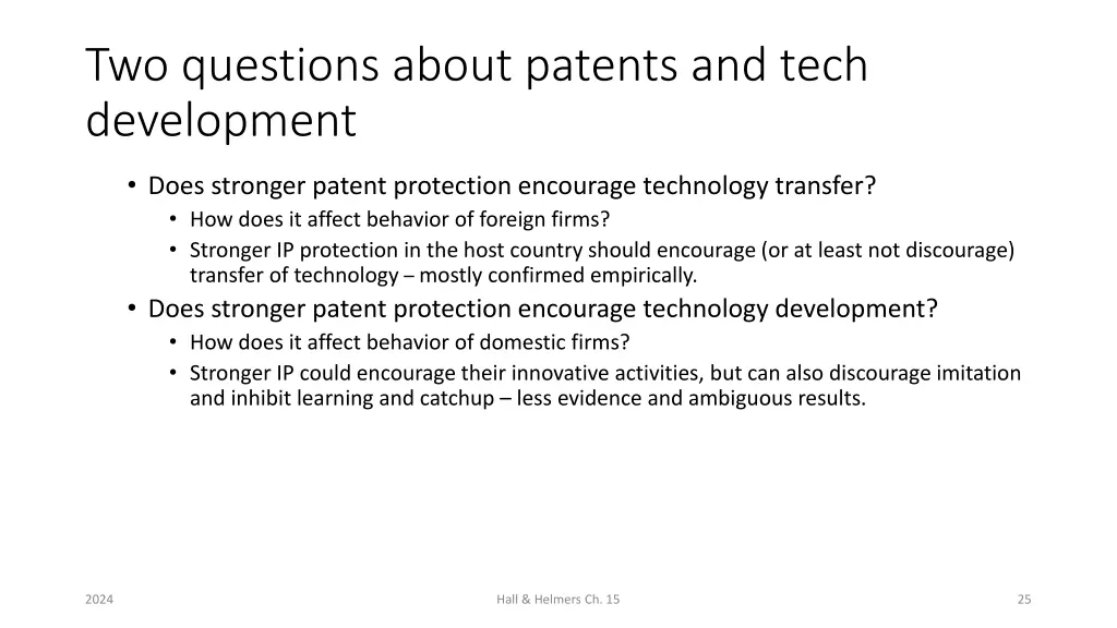 two questions about patents and tech development