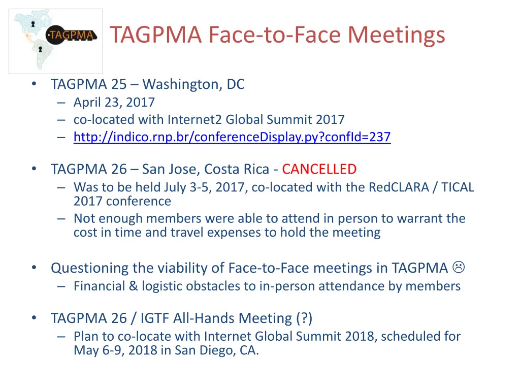 tagpma face to face meetings