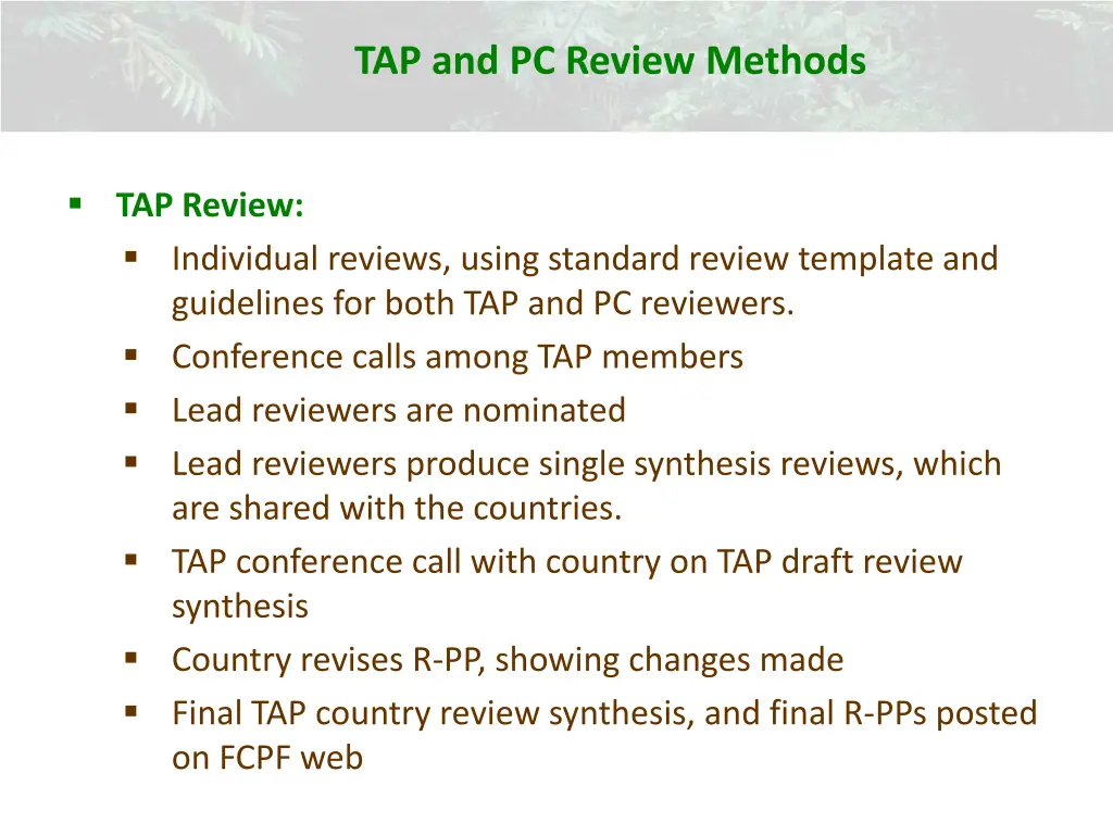 tap and pc review methods