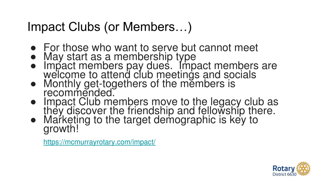 impact clubs or members
