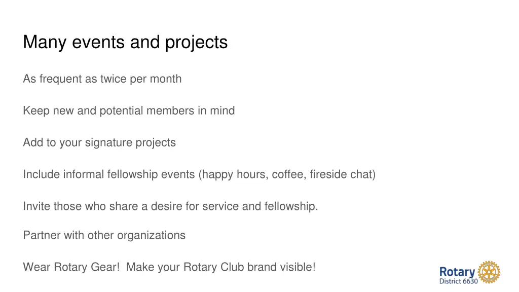 many events and projects