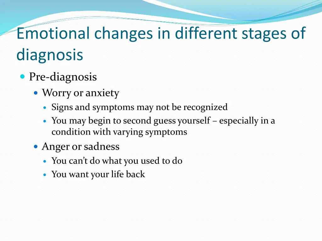 emotional changes in different stages of diagnosis