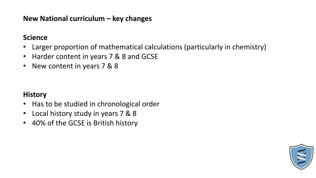 new national curriculum key changes 1