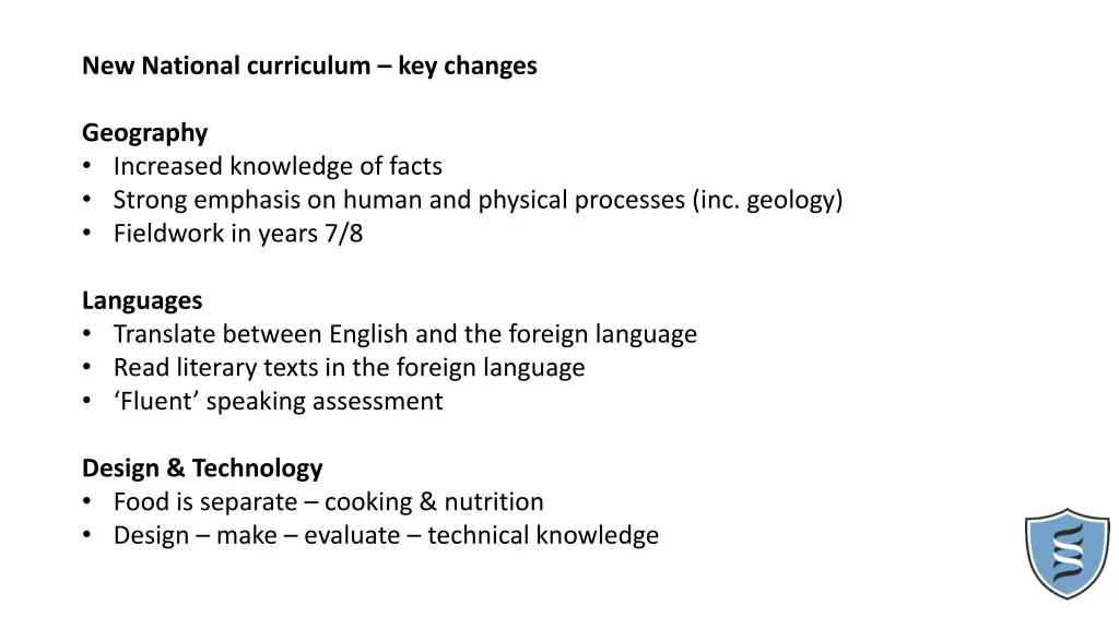 new national curriculum key changes 2