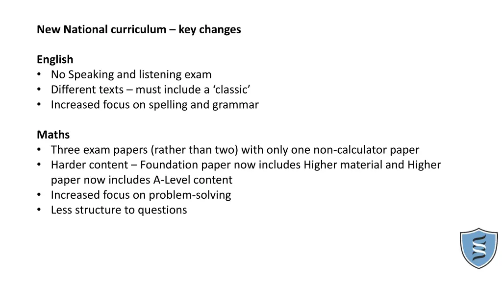 new national curriculum key changes