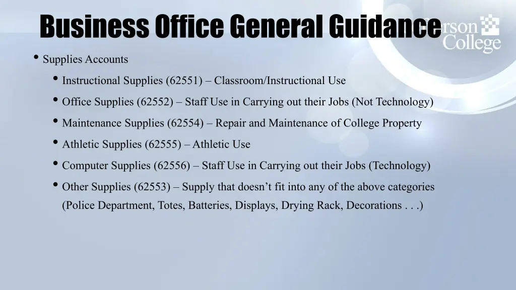 business office general guidance supplies