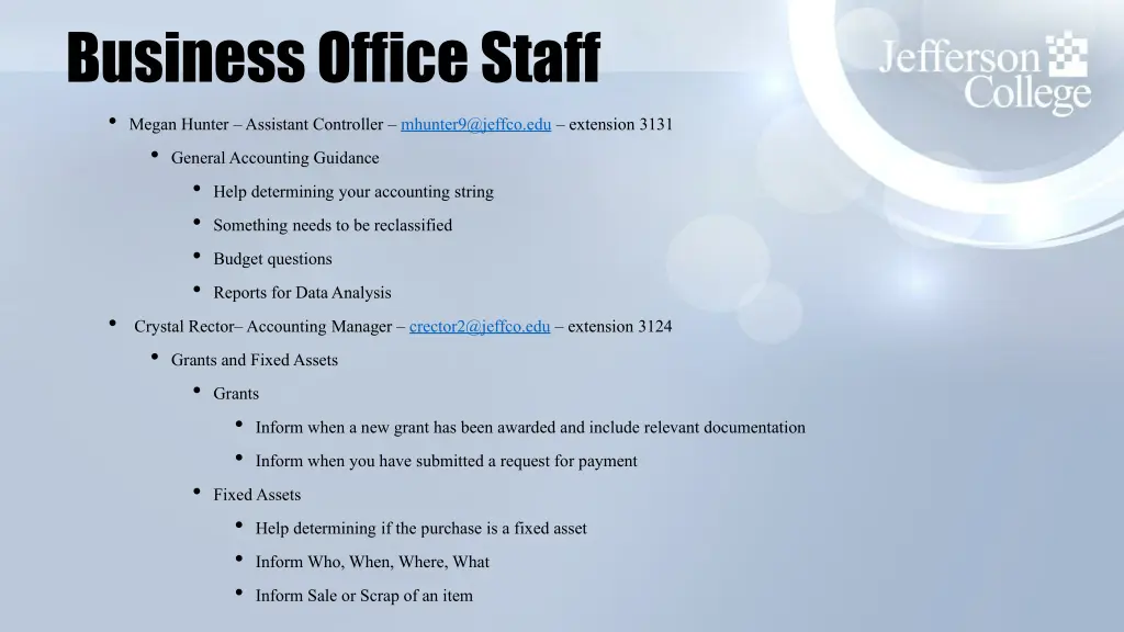 business office staff megan hunter assistant