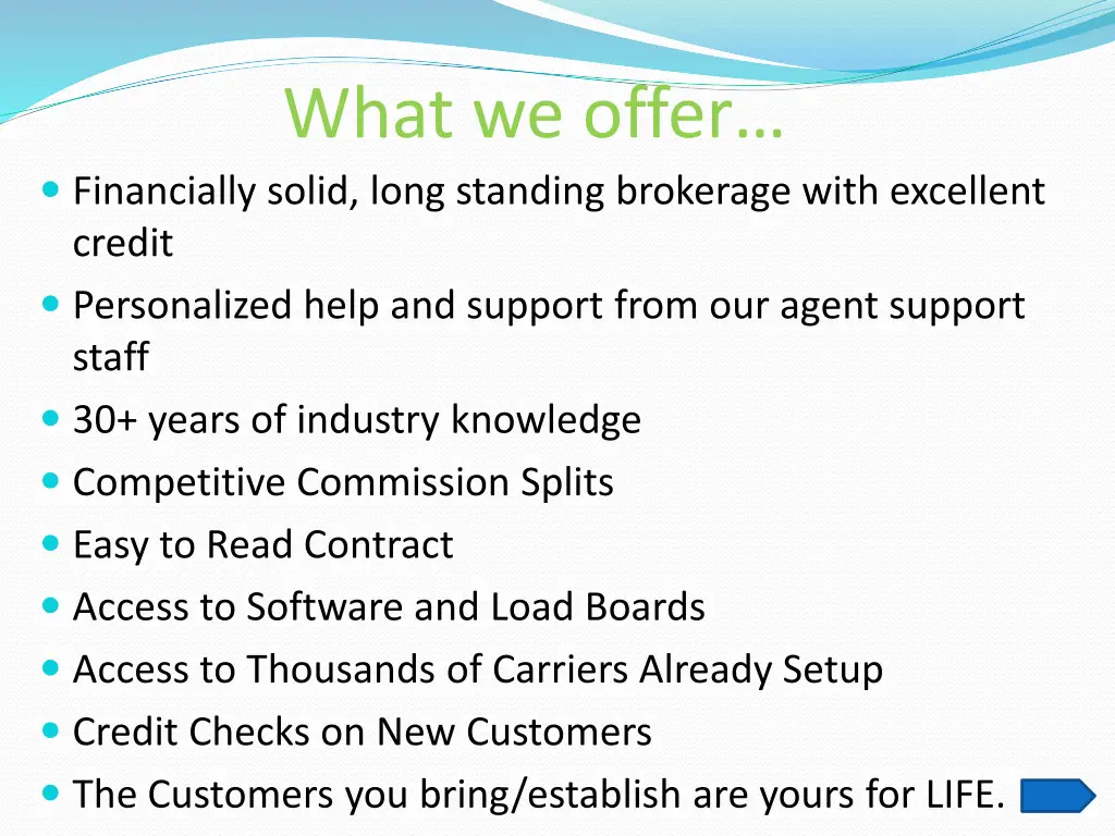 what we offer financially solid long standing
