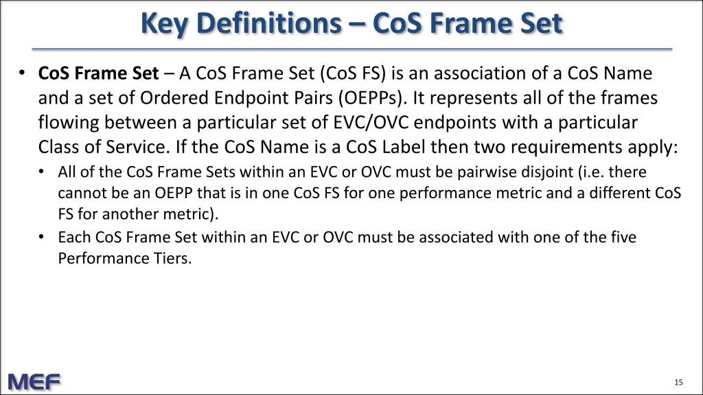 key definitions cos frame set