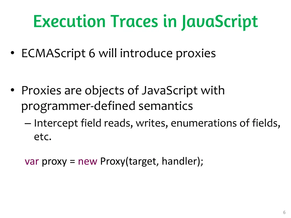 execution traces in javascript