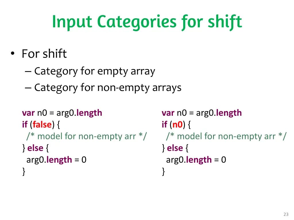 input categories for shift