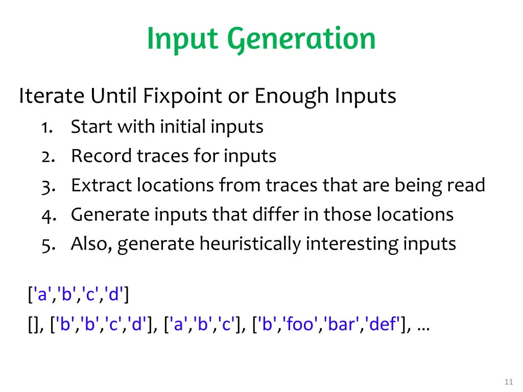 input generation