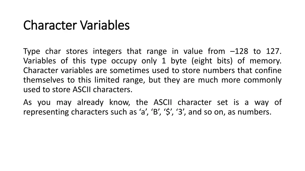 character variables character variables