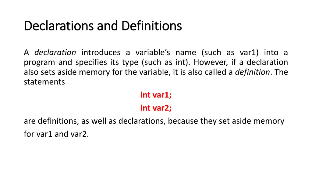 declarations and definitions declarations