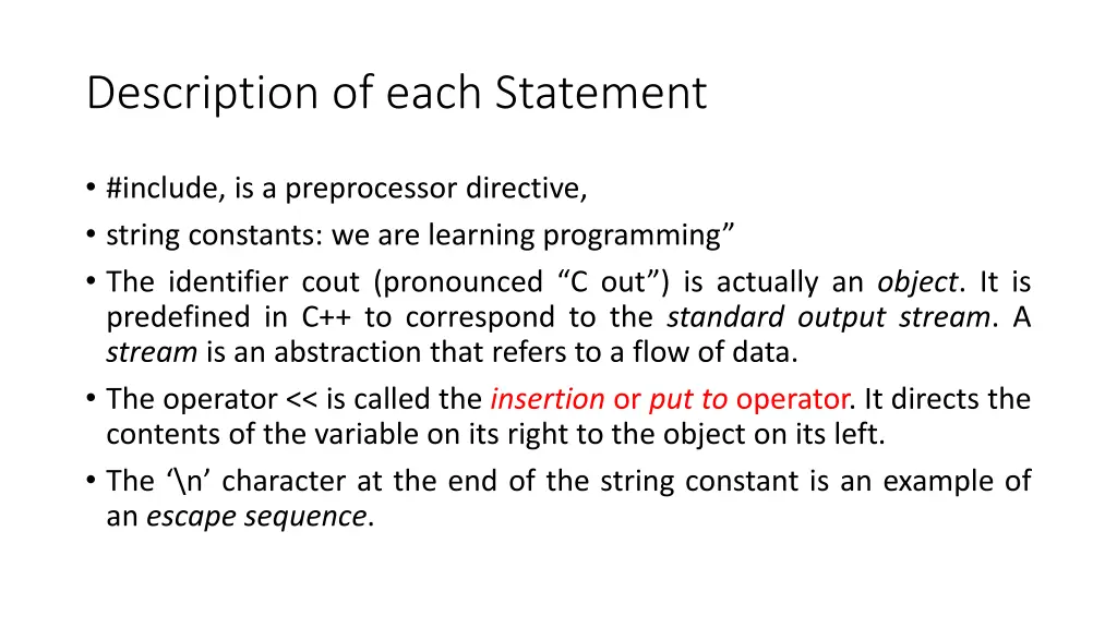 description of each statement