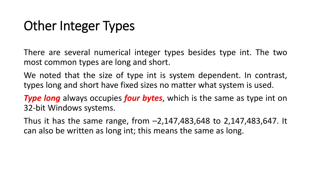 other integer types other integer types