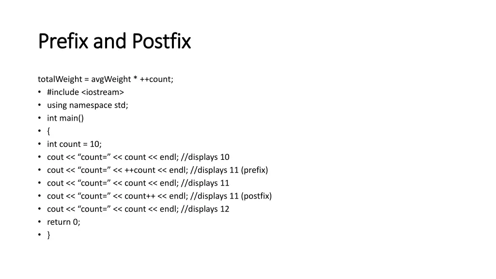 prefix and postfix prefix and postfix